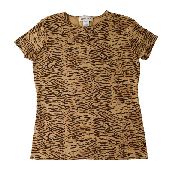 Jones New York Sport T-Shirt Women’s M Tiger Animal Print 100% Cotton Safari Y2K - Picture 1 of 7